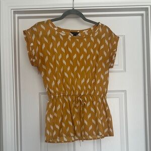 Banana Republic Mustard Yellow Printed Drawstring Waist Blouse